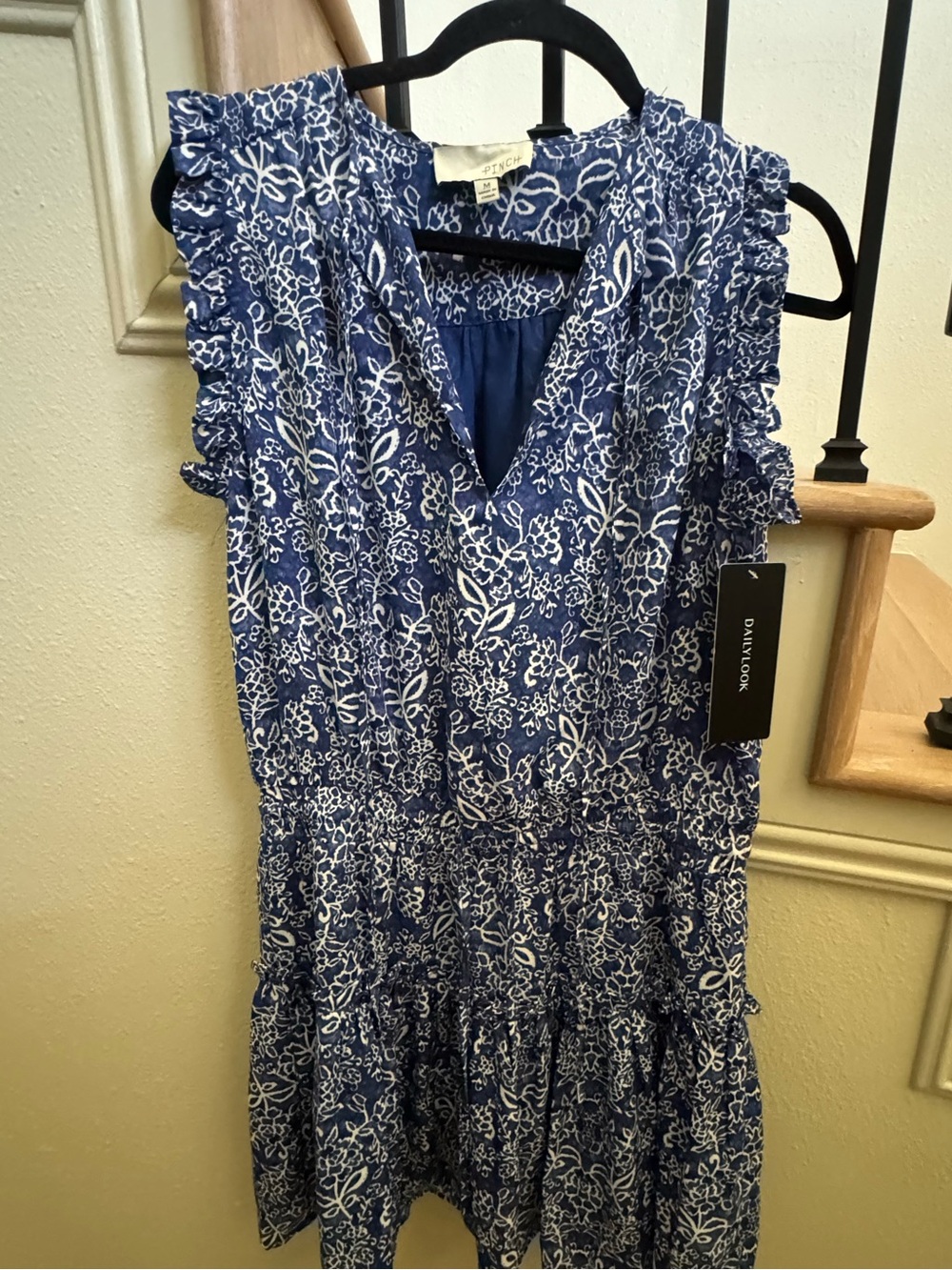 Pinch Blue and White Floral Tiered Mini Dress